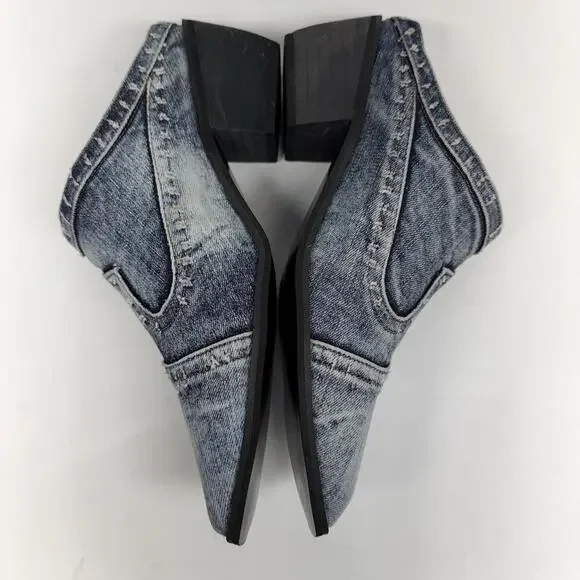 Y2K Denim Western Mule Sz9 Heels Pointed Toe Cowgirl 90s Revival - Picture 6 of 9